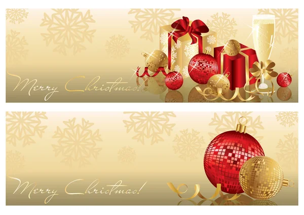 Bannières de Noël rouge doré. vecteur — Image vectorielle
