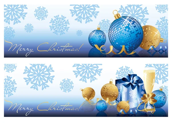 Banderas de Navidad azul dorado, ilustración vectorial — Archivo Imágenes Vectoriales
