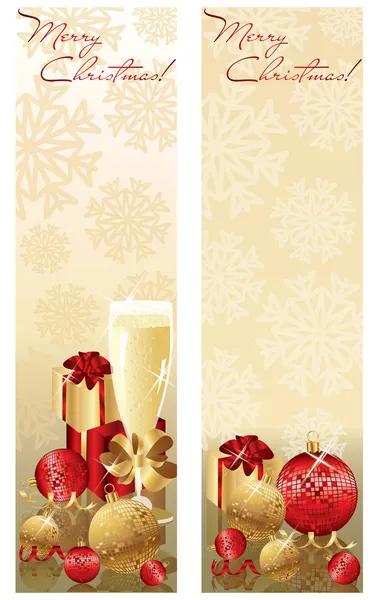 Due striscioni rossi d'oro di Natale, illustrazione vettoriale — Vettoriale Stock