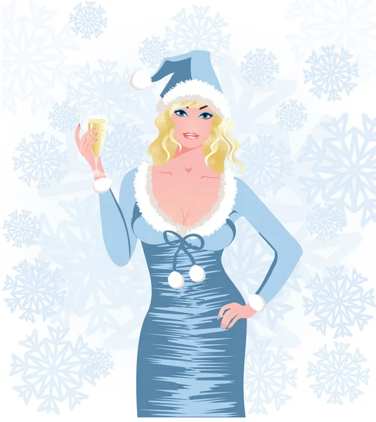 Santa girl avec champagne, illustration vectorielle — Image vectorielle