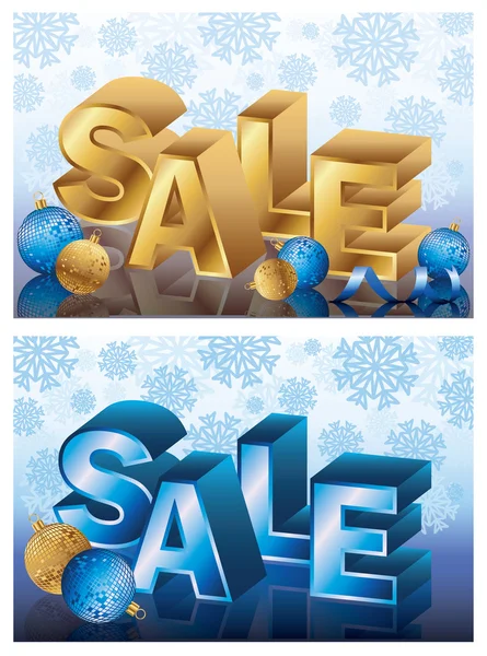 Dwa Boże Narodzenie sprzedaż niebieski Złotego banery, ilustracji wektorowych — Wektor stockowy