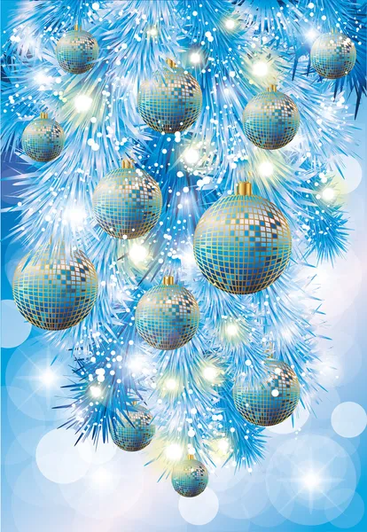 Tarjeta de invierno con bolas de Navidad azul, vector de ilustración — Vector de stock