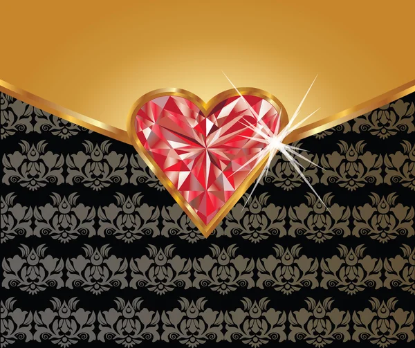 Ευχετήρια κάρτα της αγάπης, με ρουμπίνι καρδιά, διανυσματικά εικονογράφηση — Διανυσματικό Αρχείο