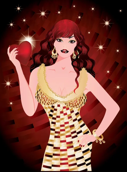 Chica sosteniendo el corazón, vector de ilustración — Vector de stock