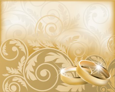 Wedding card with gold rings, vector illustration clipart