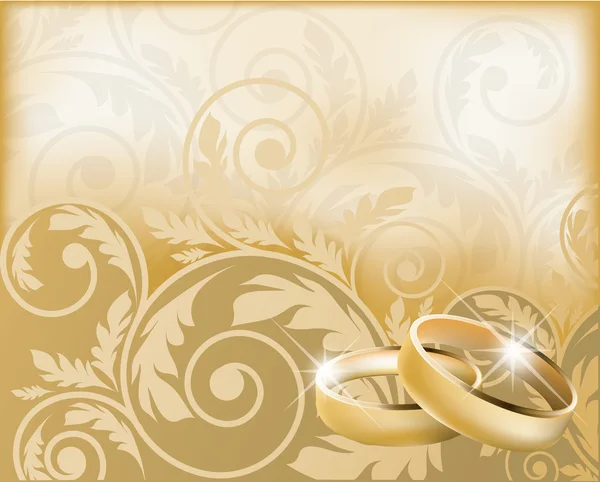 Cartão de casamento com anéis de ouro, ilustração vetorial — Vetor de Stock