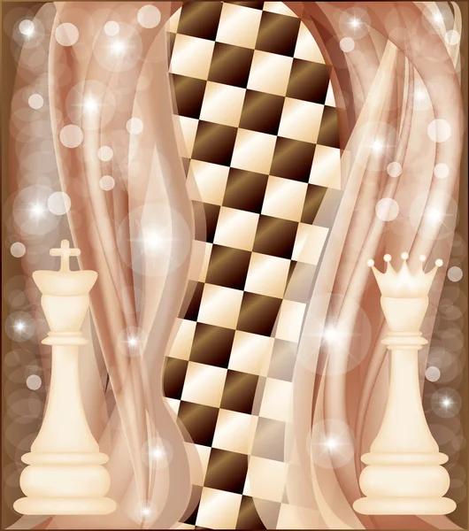 Tarjeta de ajedrez con rey y reina, ilustración vectorial — Vector de stock