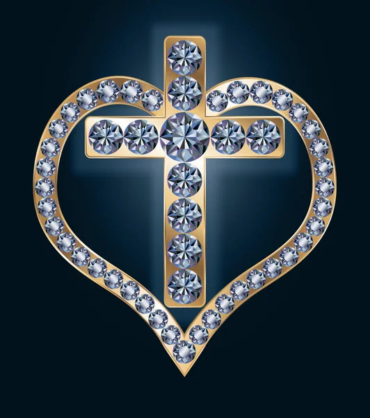 Croce di diamante con cuore, illustrazione vettoriale — Vettoriale Stock