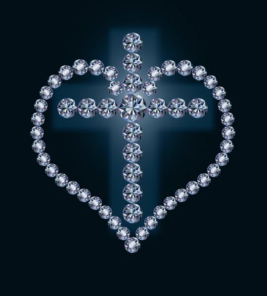 钻石十字架和心脏，矢量图 — 图库矢量图片