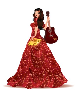 İspanyol kızla: gitar, vektör çizim