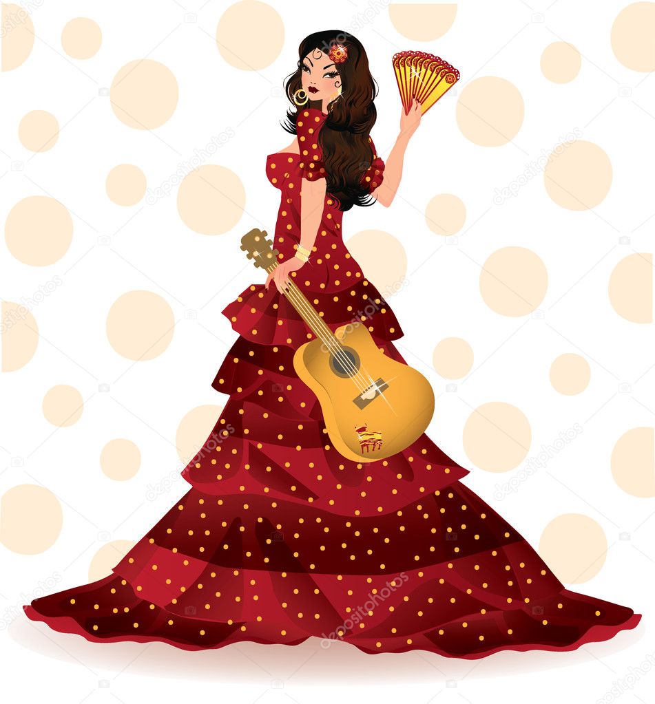 Spanish girl with guitar, vector illustration