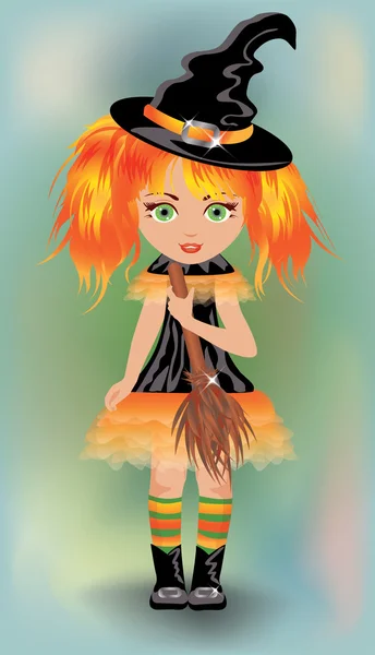 Little witch, vector illustration — Stock Vector