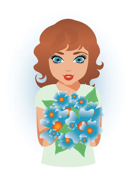 Chica bastante joven con flores, ilustración vectorial — Vector de stock