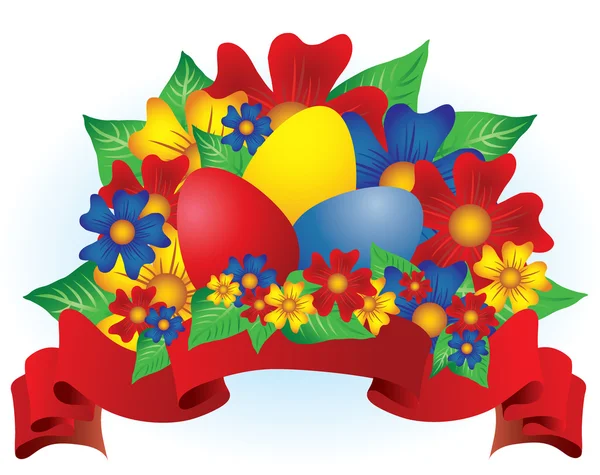 Oeufs et fleurs de Pâques, illustration vectorielle — Image vectorielle