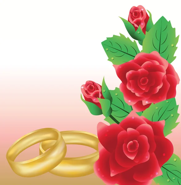 Cartão de casamento com anéis dourados, ilustração vetorial — Vetor de Stock