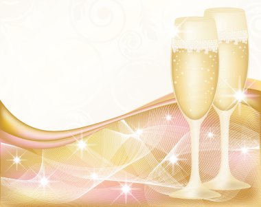 Wedding card with glasses champagne, vector illustration clipart