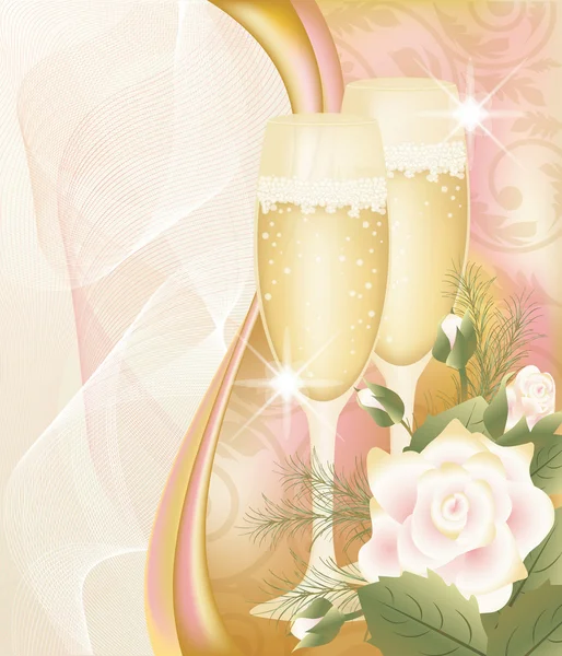 Cartão de amor com champanhe, ilustração vetorial — Vetor de Stock