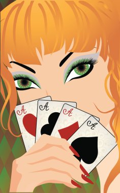 Beautiful girl with poker cards, vector illustration