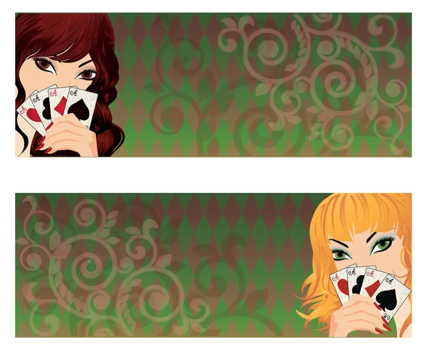 Two banner with poker girls, vector illustration — Stock Vector