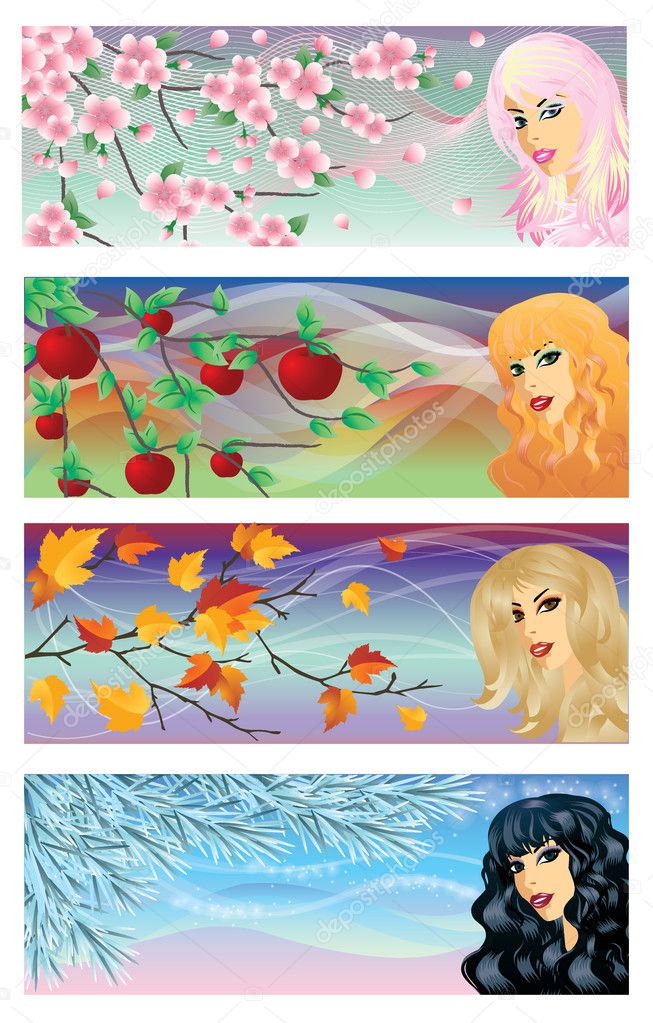 Seasons banners, vector illustration