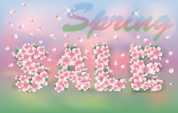 Spring sale card with sakura flowers, vector illustration — Stock Vector