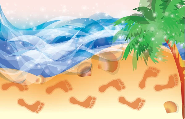 Banner de verano pasos a pie en la playa, vector — Vector de stock