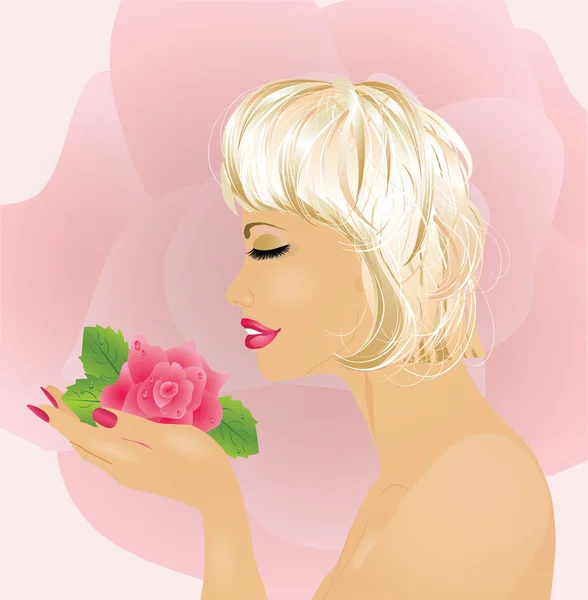 Belle fille avec rose, vecor illustration — Image vectorielle