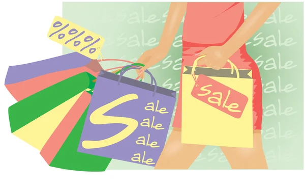 Zomer verkoop banner vrouw winkelen vectorillustratie — Stockvector