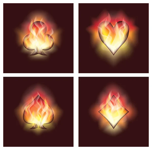 Set poker elements in fire, vector illustration — Stock Vector