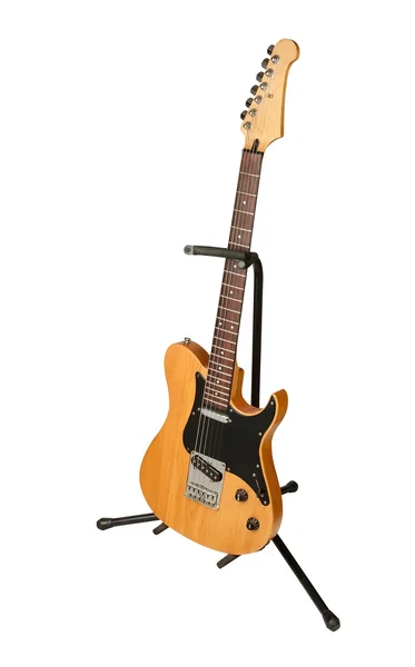 Chitarra elettrica gialla su un supporto — Foto Stock