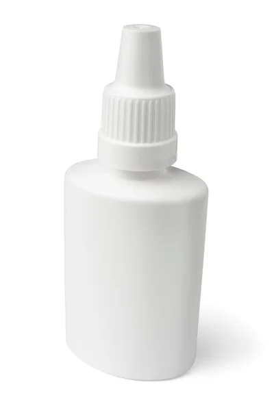 Beyaz boş nosal püskürtülen ilaç şişe — Stok fotoğraf