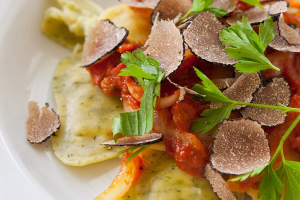 stock image Black truffle ravioli pasta