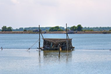 trabucchi. Comacchio. Emilia-Romagna. İtalya.