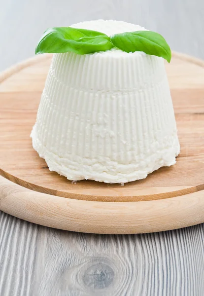 stock image Ricotta cheese with basil leaves.