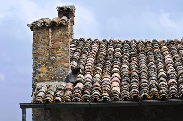 Tegeltak. Gropparello slott. Emilia-Romagna. Italien. — Stockfoto