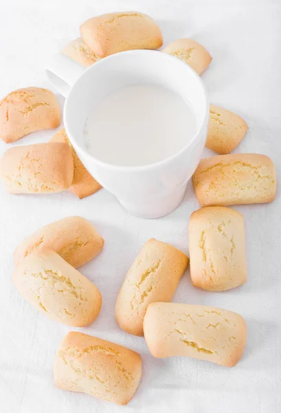 stock image Homemade biscuits with milk cup.