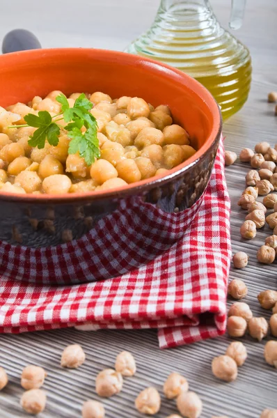 Chickpea soup in terracotta bowl. — Stock Photo, Image