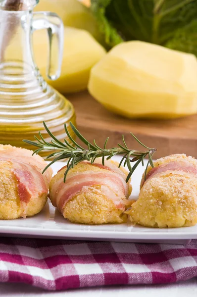 stock image Savoy cabbage and potato croquettes.