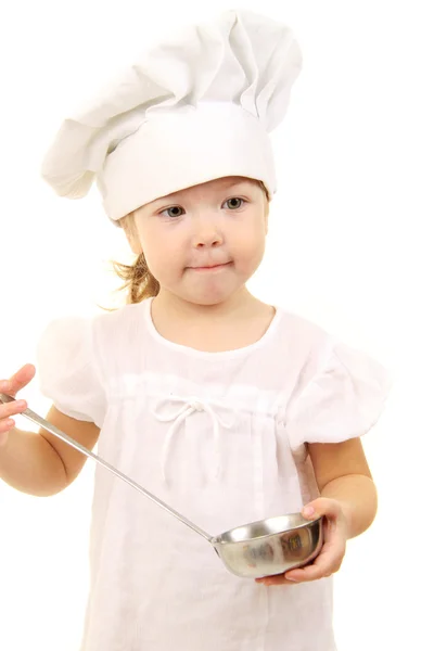 Menina bebê no chapéu do cozinheiro — Fotografia de Stock