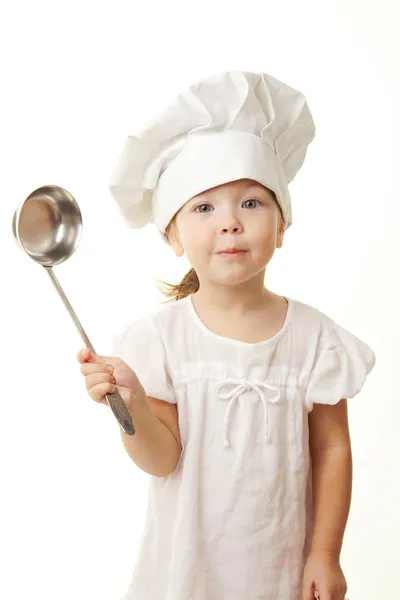 요리사 모자에 있는 여자 아기 스톡 사진