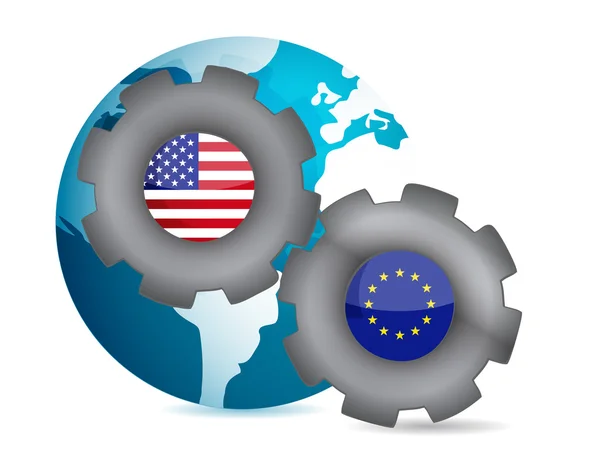 Ons en de Europese Unie werken samen afbeelding ontwerp — Stockfoto