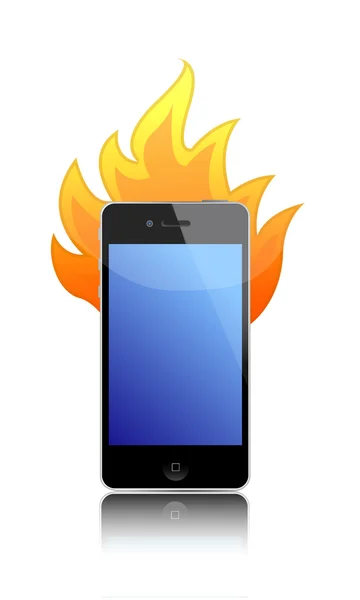 Telefone celular em chamas sobre um branco — Fotografia de Stock
