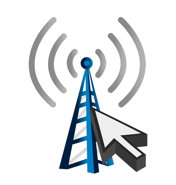 青い無線技術タワーとカーソルのイラスト デザイン — ストック写真