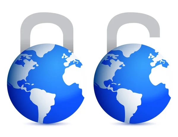 Lock and unlock globes illustration design over white back — Stock Photo, Image