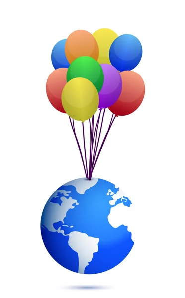 Planeta e balões coloridos ilustração design sobre branco — Fotografia de Stock