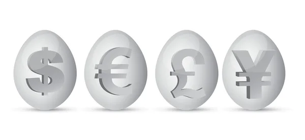 Иллюстрация валютных яиц на белом фоне — стоковое фото