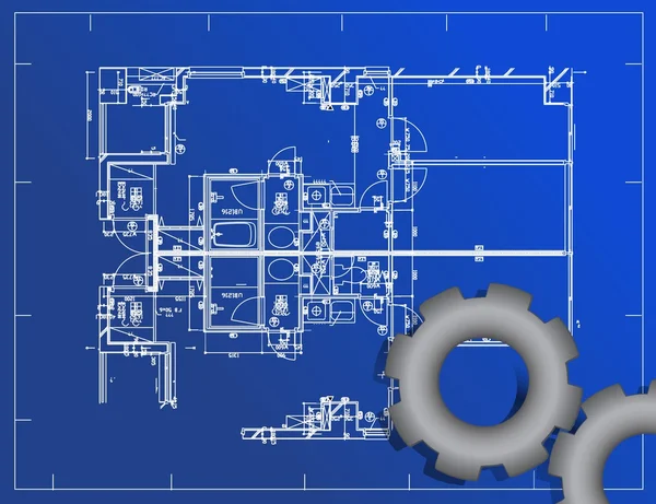 Detailed blueprint and gear illustration design — Stock Photo, Image