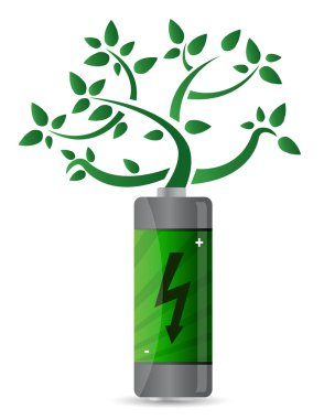 Tree growing from the battery illustration design clipart