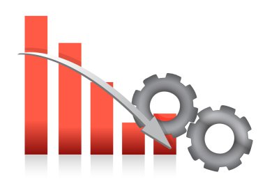 Falling Bar chart production illustration design over white clipart