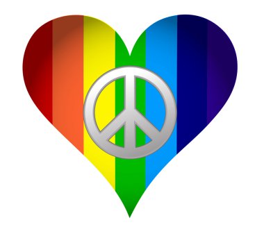 Rainbow hearth with peace sign over white clipart